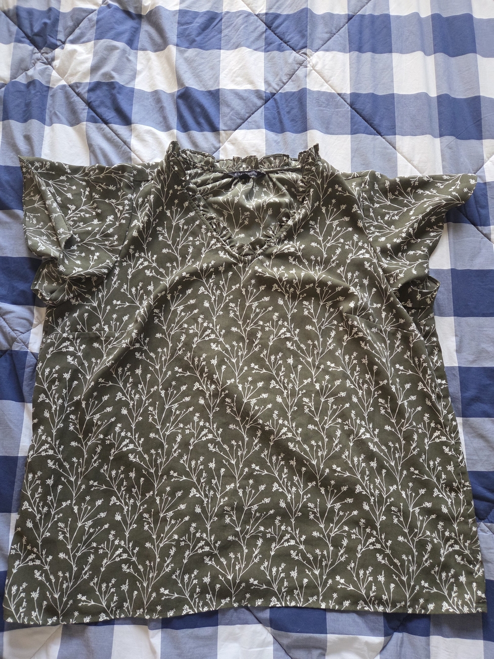41 Hawthorn Olive Green Floral Short-Sleeve Blouse, 1x